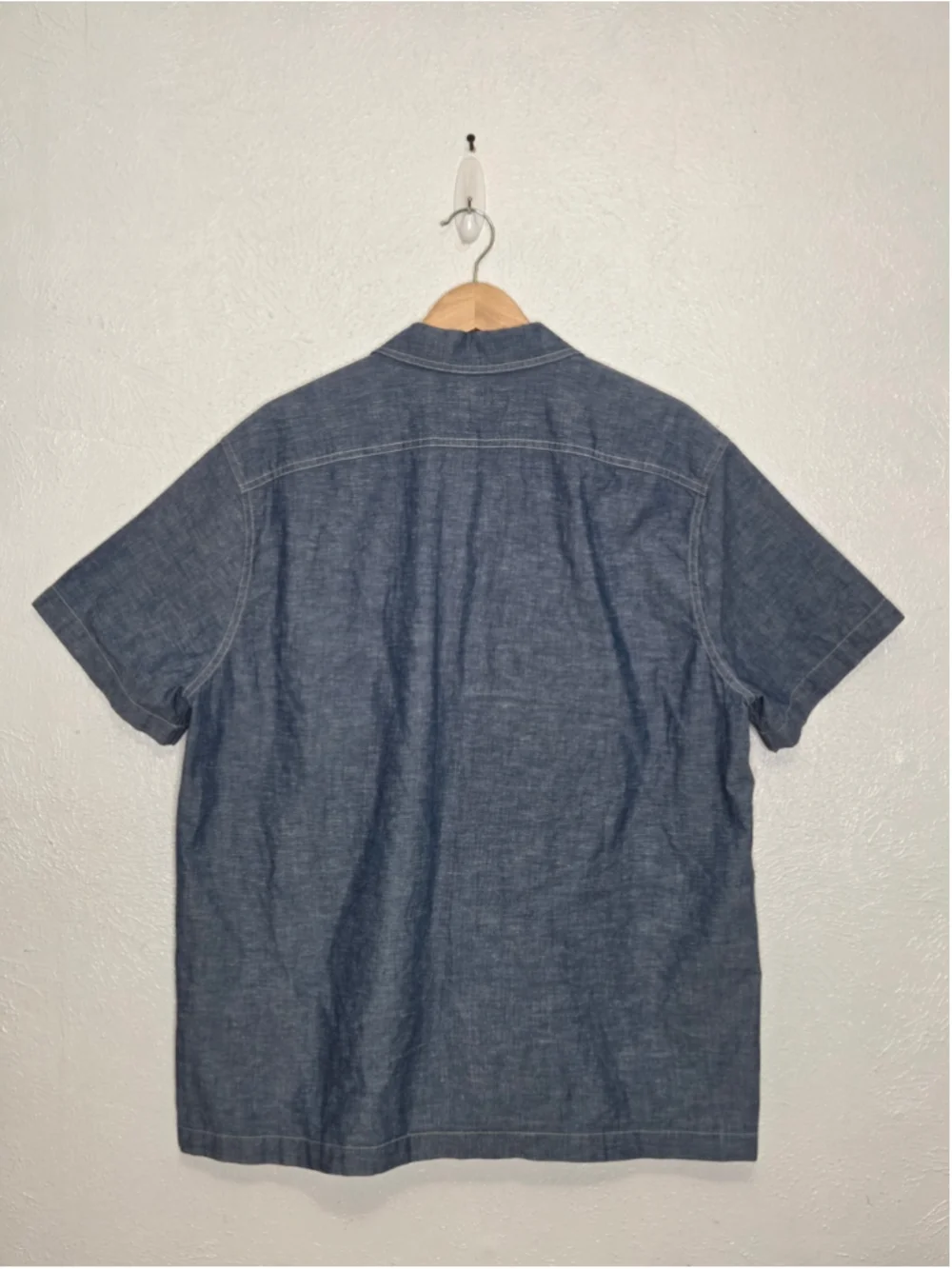 J.Crew Wallace & Barnes Guayabera Shirt Men's Large Chambry Blue Short Sleeve